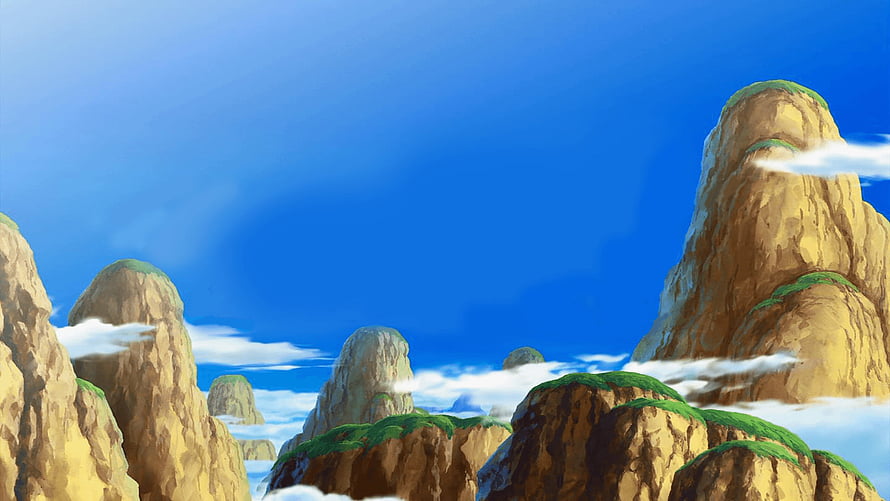 Dragon Ball Z Floating Mountain Scenery with Clouds and Blue Sky HD wallpaper