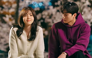 Nevertheless Korean Drama Couple Under Nighttime Cherry Blossoms HD wallpaper