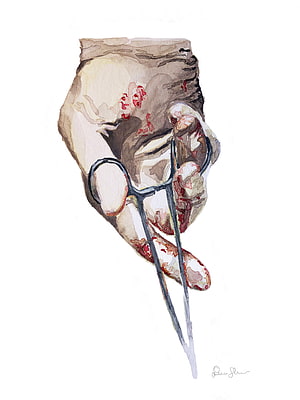 Watercolor Illustration of Surgical Forceps and Anatomical Tissue HD phone wallpaper