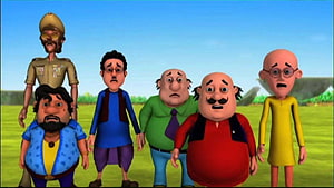 Motu Patlu 3D Animated Characters Standing in a Green Field Under a Blue Sky HD wallpaper