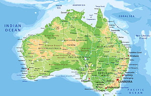 Detailed Physical Map of Australia Showing Major Cities, States, and Deserts HD wallpaper