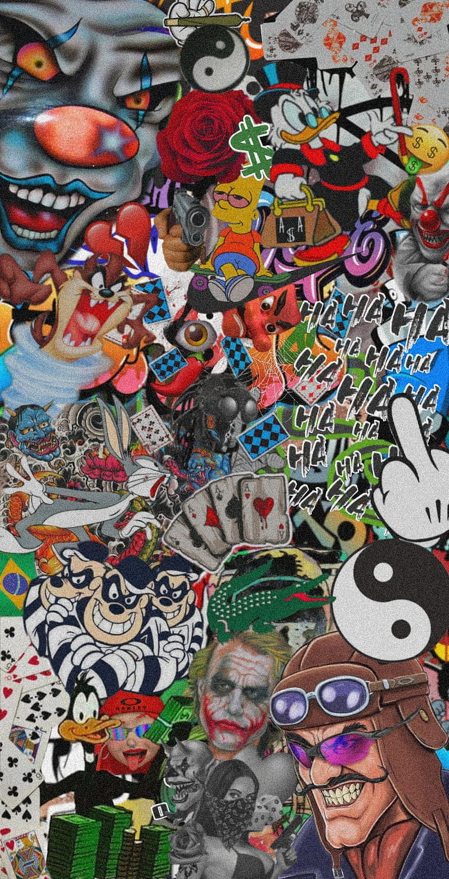 Joker and Looney Tunes Street Art Collage with Playing Cards and Graffiti Elements HD phone wallpaper