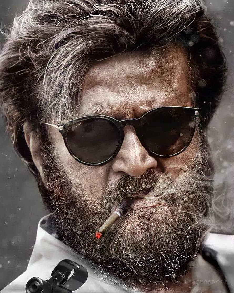Rajinikanth in KGF Chapter 2 wearing sunglasses and smoking a cigar HD phone wallpaper