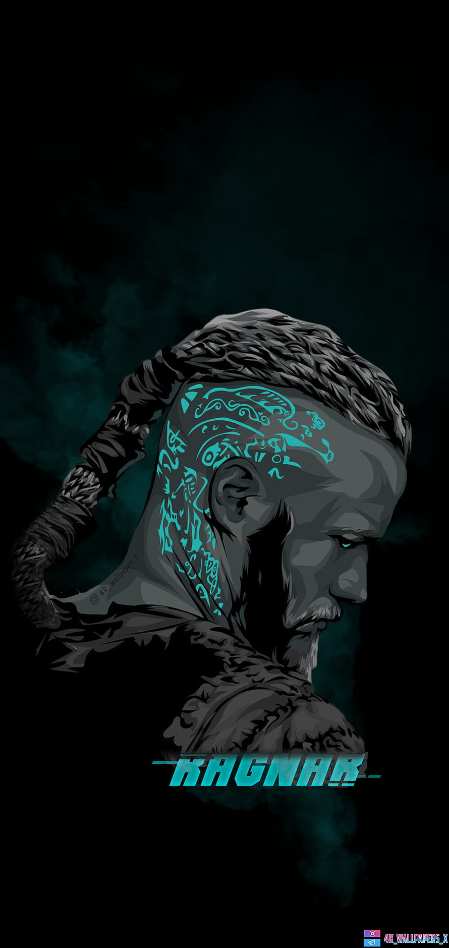 Ragnar Lothbrok Viking Warrior Portrait with Glowing Tribal Tattoos and Dark Fantasy Style HD phone wallpaper