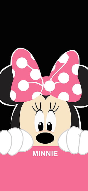 Minnie Mouse Peeking Over Pink Barrier With Polka Dot Bow HD phone wallpaper