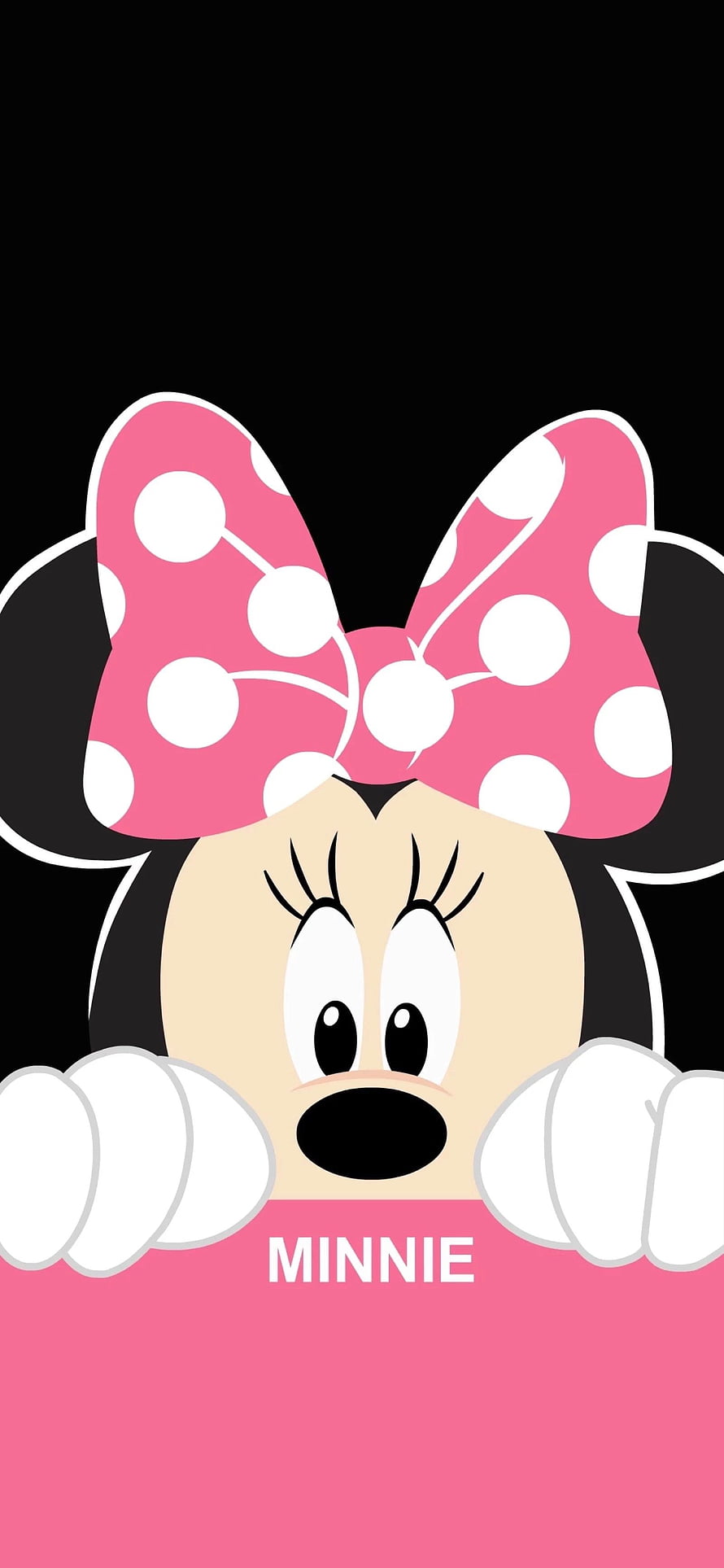 Minnie Mouse Peeking Over Pink Barrier With Polka Dot Bow HD phone wallpaper