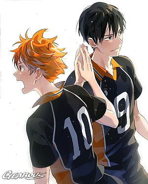 Haikyuu Anime Shoyo Hinata and Tobio Kageyama in Karasuno Volleyball Uniforms HD phone wallpaper