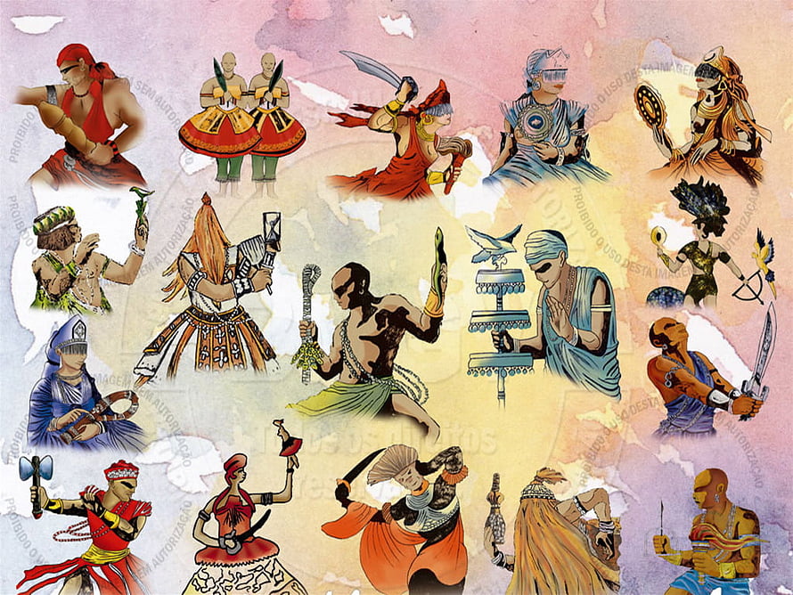 Orixás and Umbanda Deities: Traditional Brazilian Religious Artwork HD wallpaper