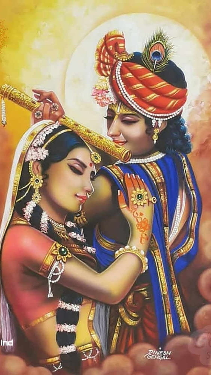 Radha Krishna Embracing With Flute And Peacock Feather HD phone wallpaper