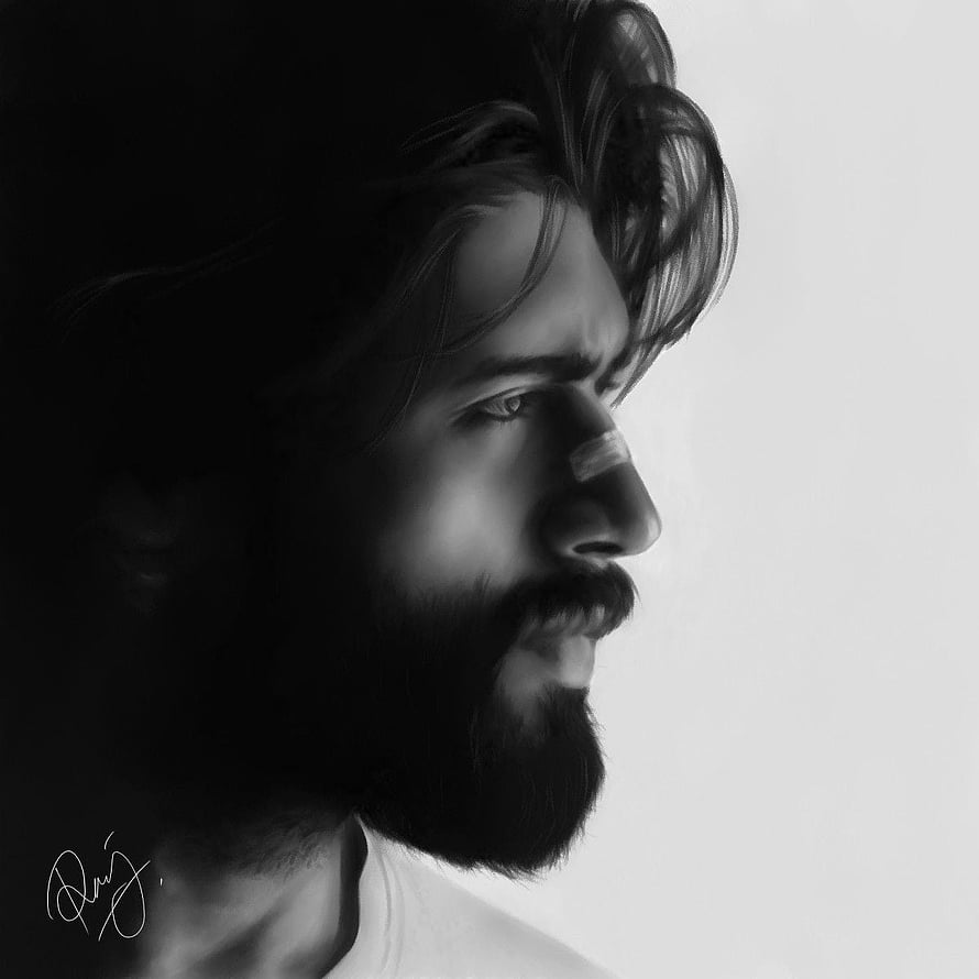 Vijay Devarakonda as Arjun Reddy in Dramatic Black and White Profile Portrait HD phone wallpaper