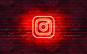 Red Instagram Neon Sign on Dark Brick Wall Background HD wallpaper