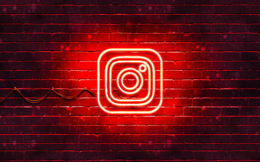 Red Instagram Neon Sign on Dark Brick Wall Background HD wallpaper