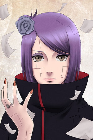 Konan from Naruto in Akatsuki Robe with Paper Petals and Rose Hair Accessory HD phone wallpaper
