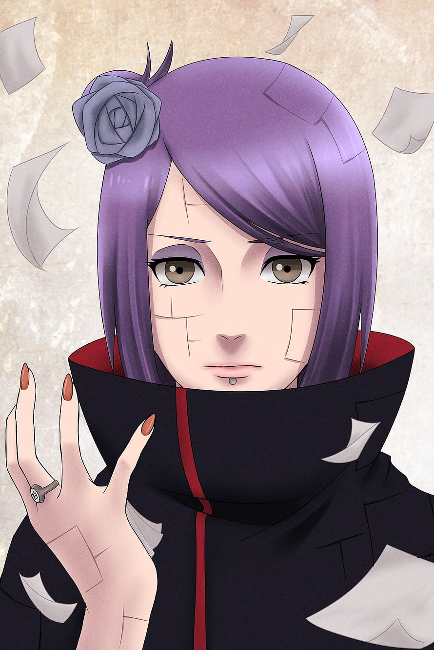 Konan from Naruto in Akatsuki Robe with Paper Petals and Rose Hair Accessory HD phone wallpaper