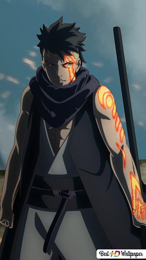 Kawaki with Karma markings and sword in Boruto anime style HD phone wallpaper