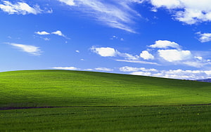 Windows XP Bliss Desktop Landscape with Rolling Green Hills and Blue Sky HD wallpaper