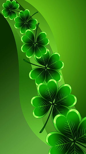 Glossy Four Leaf Clover Vine on Gradient Green Background HD phone wallpaper