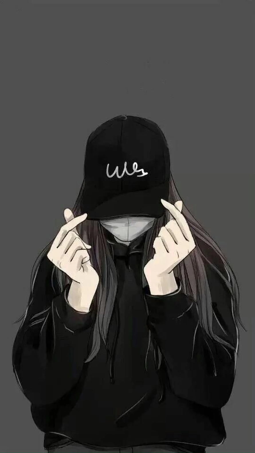 Anime Girl in Black Cap and Mask Making Finger Heart Gesture HD phone wallpaper