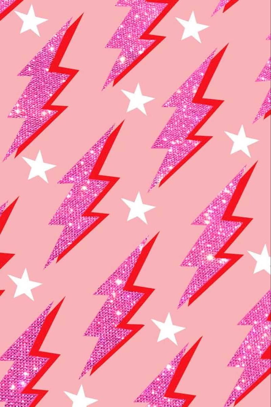 Pink Glitter Lightning Bolt Pattern With White Stars On Soft Background HD phone wallpaper
