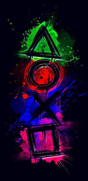 Neon Splatter Art Featuring Triangle Circle X and Square Symbols HD phone wallpaper