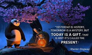 Kung Fu Panda Po and Master Oogway Under Purple Blossom Tree With Inspirational Quote HD wallpaper