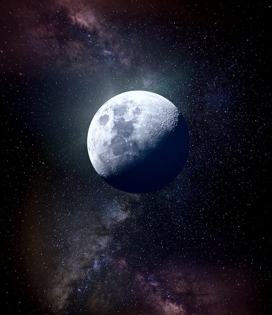 Giant Moon Illuminated Against a Starry Galaxy Background HD phone wallpaper