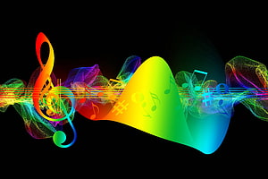 Vibrant Rainbow Treble Clef and Musical Notes on Black Background HD wallpaper