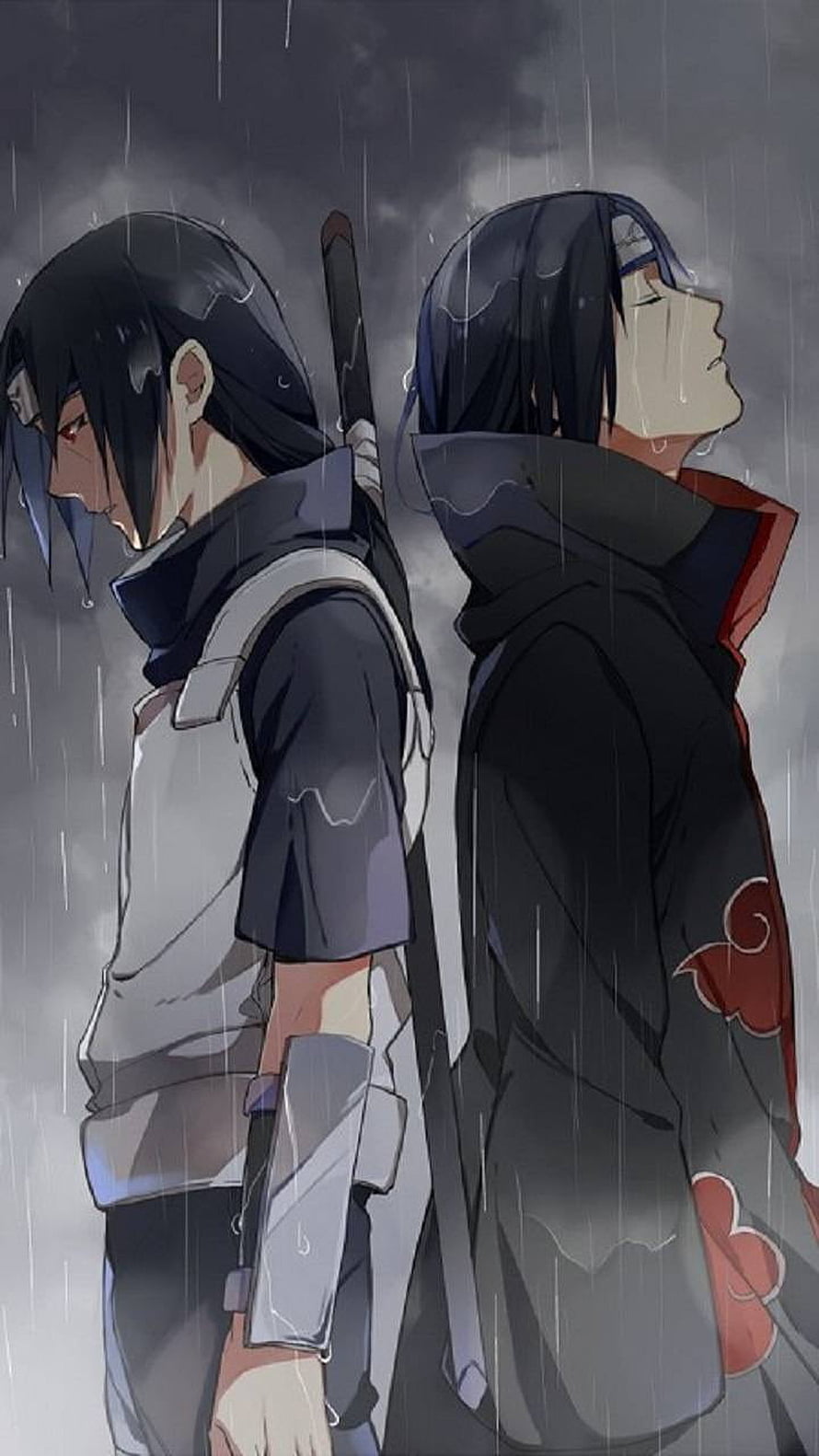 Itachi Uchiha and Sasuke Uchiha Standing Back to Back in the Rain HD phone wallpaper