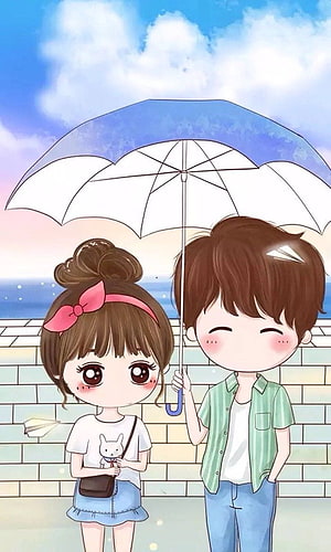 Cute Anime Couple Under Umbrella Wallpaper HD phone wallpaper