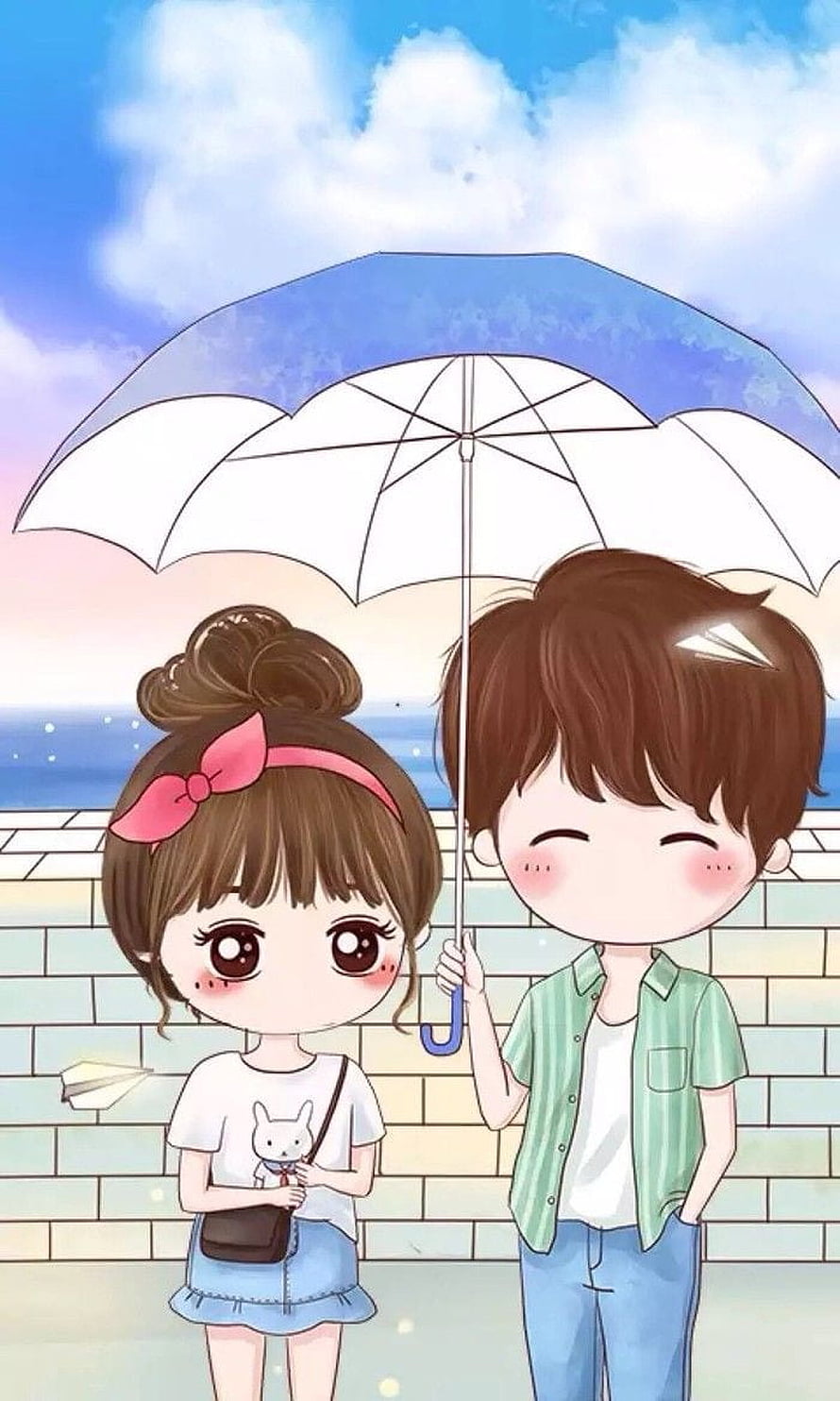 Cute Anime Couple Under Umbrella Wallpaper HD phone wallpaper