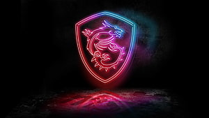 MSI Dragon Shield Neon Glow on Dark Concrete Surface HD wallpaper