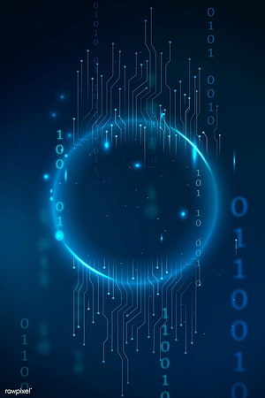 Futuristic Blue Circuit Board Pattern With Binary Code And Glowing Digital Sphere HD phone wallpaper