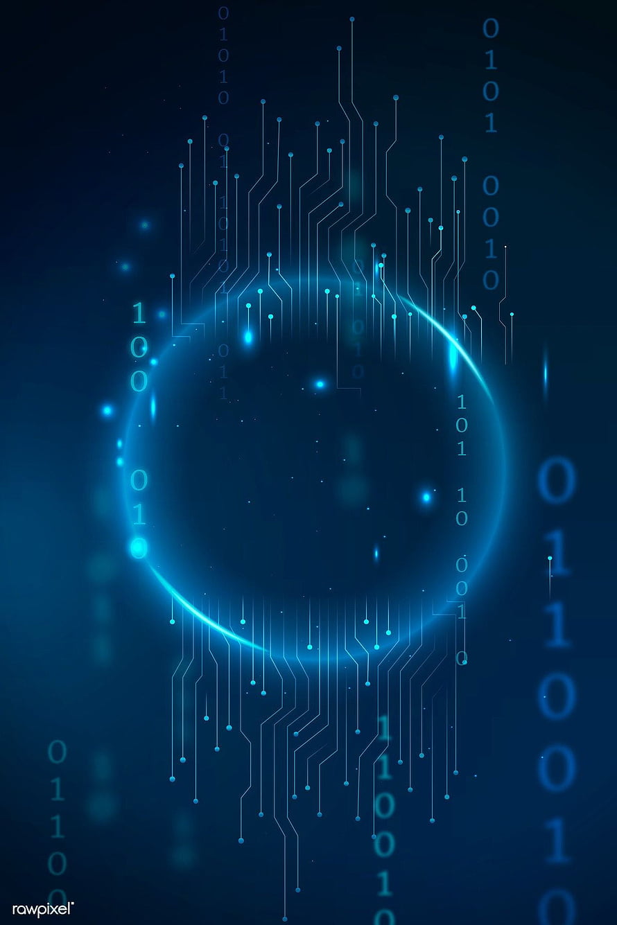 Futuristic Blue Circuit Board Pattern With Binary Code And Glowing Digital Sphere HD phone wallpaper