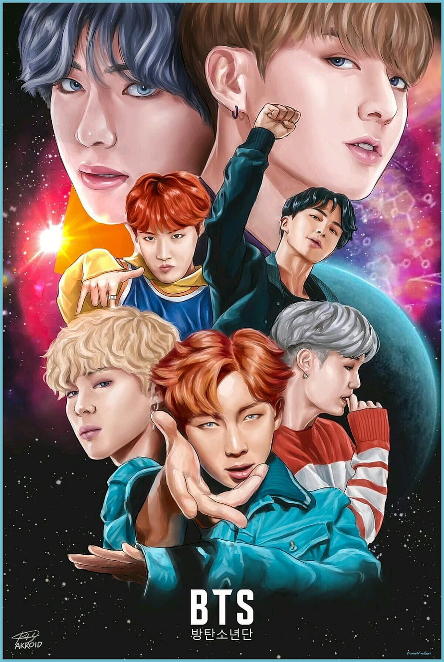 BTS Bangtan Sonyeondan Digital Art Portrait With Space Background HD phone wallpaper