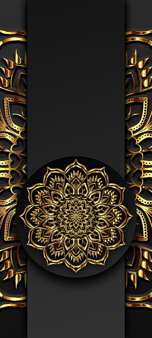 Luxurious Gold Mandala Ornament on Black Background with Intricate Floral Patterns HD phone wallpaper
