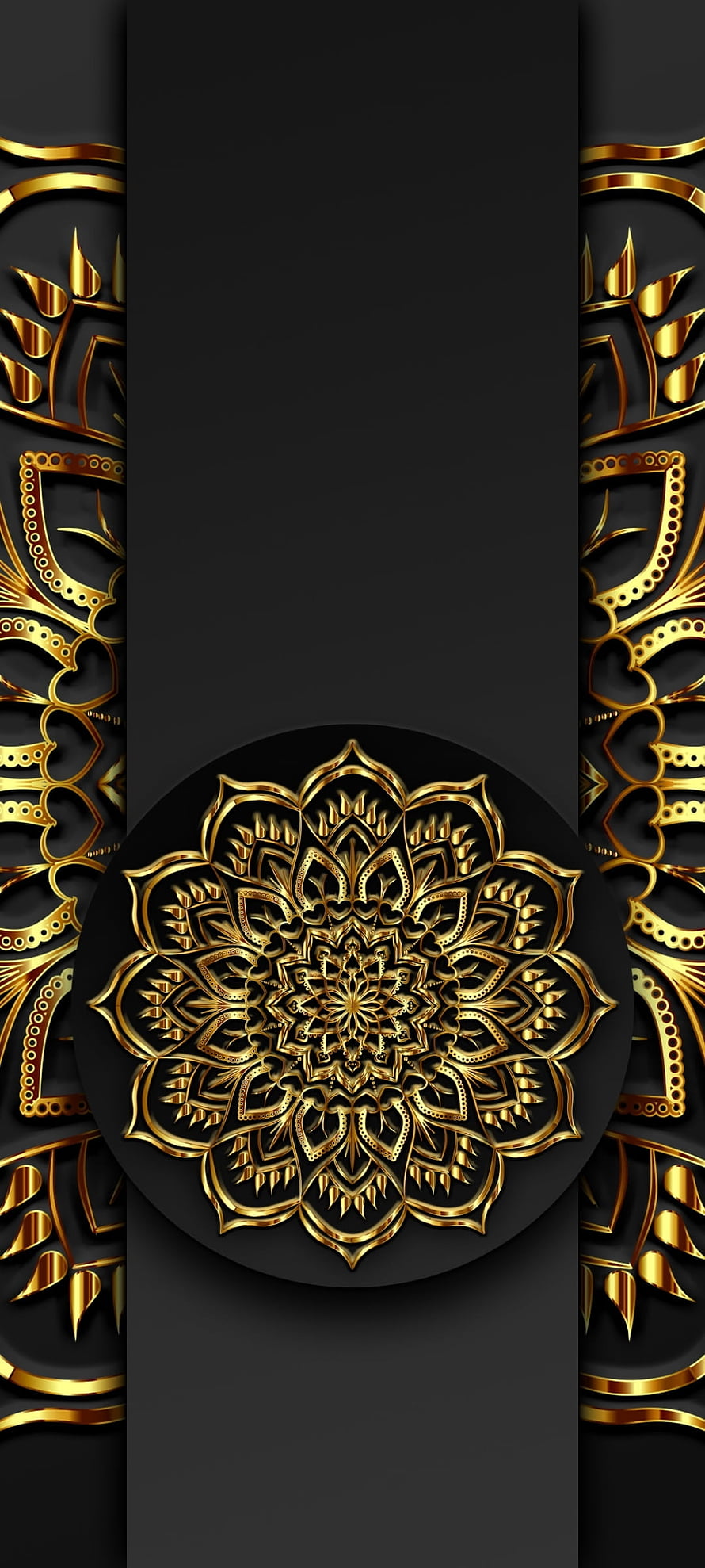 Luxurious Gold Mandala Ornament on Black Background with Intricate Floral Patterns HD phone wallpaper
