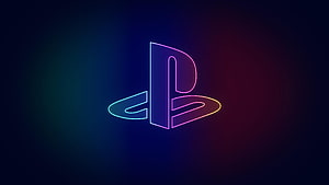 Neon PlayStation Logo on Dark Gradient Background HD wallpaper