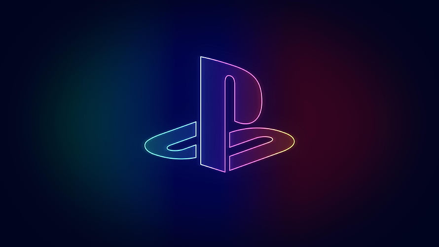 Neon PlayStation Logo on Dark Gradient Background HD wallpaper