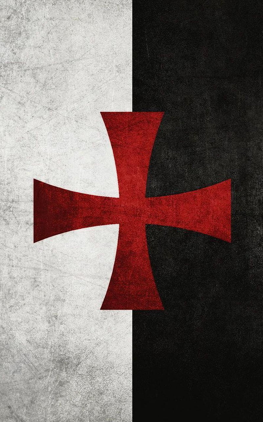 Templar Cross Emblem on Distressed Black and White Background HD phone wallpaper