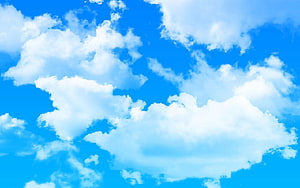 Vibrant Blue Sky With Fluffy White Cumulus Clouds HD wallpaper