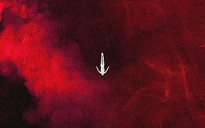 White Figure Floating in Deep Red Abstract Smoke and Mist HD wallpaper