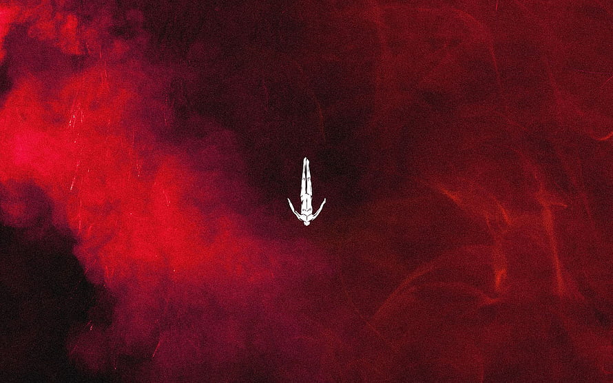 White Figure Floating in Deep Red Abstract Smoke and Mist HD wallpaper