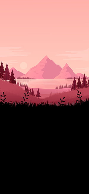 Minimalist Pink Mountain Lake Sunset Vector Illustration HD phone wallpaper