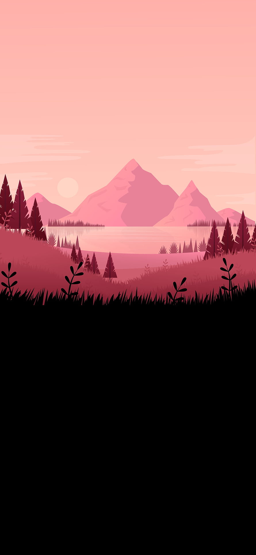 Minimalist Pink Mountain Lake Sunset Vector Illustration HD phone wallpaper