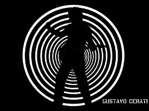 Gustavo Cerati Silhouette Portrait with Concentric White Circles on Black Background HD wallpaper