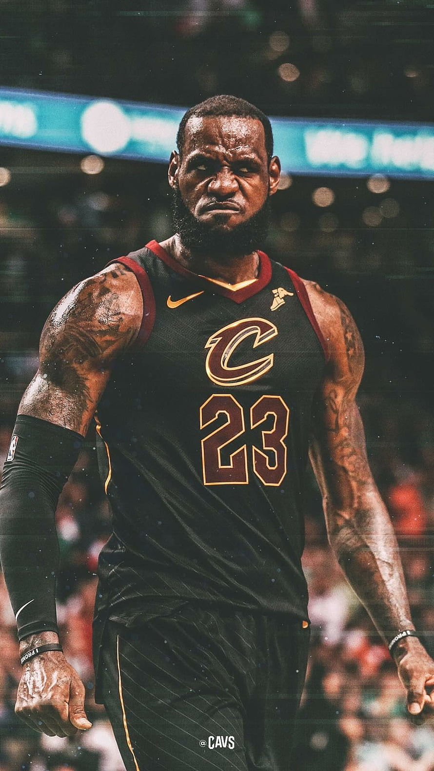 LeBron James in Cleveland Cavaliers Black Jersey Number 23 Intense Court Portrait HD phone wallpaper