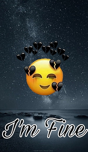 Sad Smiling Emoji With Broken Hearts Against Starry Night Sky Ocean Background HD phone wallpaper