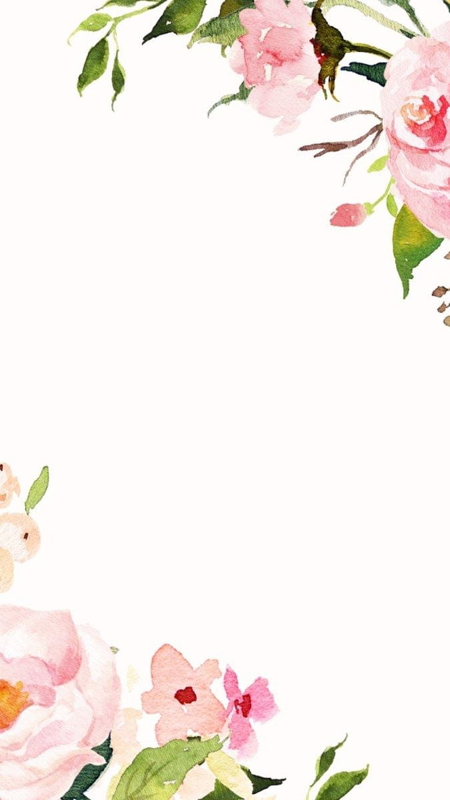 Delicate Watercolor Floral Corner Frame with Soft Pink Roses and Greenery on White Background HD phone wallpaper
