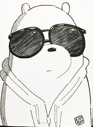 Polar Bear from We Bare Bears Wearing Sunglasses and Hoodie in Black and White Sketch HD phone wallpaper