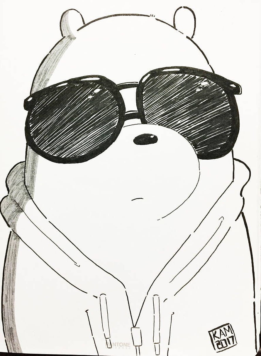 Polar Bear from We Bare Bears Wearing Sunglasses and Hoodie in Black and White Sketch HD phone wallpaper